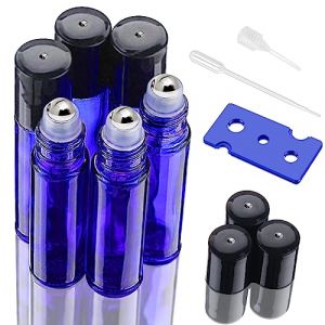 DKBT Flacon Roll On Vide 10ml 6pcs Roll On Huile Essentielle Vide Bouteil Verre Flacon Roller Rechargeable Avec Bille en Acier Inoxydable pour Parfums Aromathérapie Massage Voyage（Bleu (Tianxinge Trading, neuf)