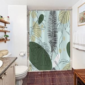 Uiiooazy Rideau Douche Vert, Rideau de Douche 150x180cm Anti Moisissure Tropicale Abstrait Feuilles de Palmier Rideaux de Baignoire Tissu Lavable Imperméable Rideaux Salle de Bain avec 10 Crochets (dongguibinjingpinxiaodianpu, neuf)
