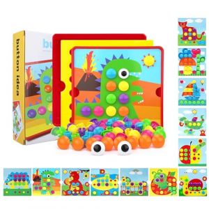 SCBOY Mosaique enfant Jeu d'encastrement mosa&iuml;que &agrave; partir de 2 ans Avec 12 panneaux color&eacute;s et 46 perles mosaique enfant playmais（Dinosaures） (huanyangdianzi, neuf)