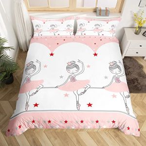 Ensemble de housse de couette Ballet Girl rose blanc mignon danseuse 200x200cm housse de couette thème Ballet avec fermeture éclair, ensemble de literie en microfibre douce pour enfants femmes (Bofanshangmao, neuf)