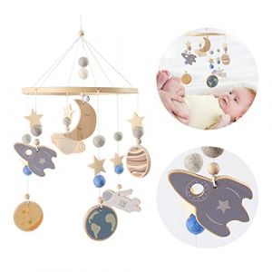 Promise Babe Mobile Bébé Carillons avec boules de feutre Lune Planète Étoiles Mobile Bébé Bois Mobile Bébé Fille Cloche de lit Pendentif à suspendre au-dessus du lit de bébé Mobile pour lit de bébé (Best for baby, neuf)