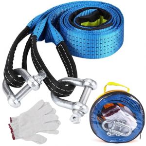 Barre de Remorquage Voiture 5 CM x 5 M, 10T Sangle Remorquage avec Manille Haute R&eacute;sistance, Sangle de Remorquage avec 1 Sac Rangement et 2 Gants Anti-Proof pour Remorques d'urgence et Routi&egrave;res (LangTek, neuf)