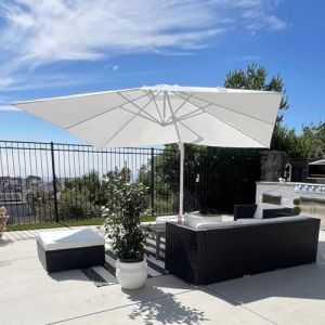 PURPLE LEAF Parasol Déporté 2,7 × 3,5 m Rectangulaire Poteau Blanc avec Manivelle, Parasol de Jardin Extérieur Inclinable en Aluminium avec Protection UV et Rotation à 360°, Blanc (PurpleLeafGarden, neuf)