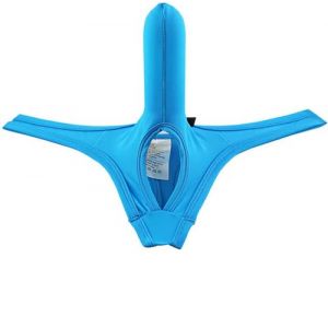 Faringoto String en nylon pour homme ouvert sur le devant - Dos en T - Slip taille basse - Sous-vêtements avec poche bombée, bleu ciel, Medium (Faringoto, neuf)