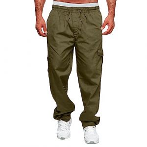 Pantalon Homme avec &eacute;lastique &agrave; La Taille Cargo Militaire Sport Jogging Large Leger Pantalons Bas de Survetement Baggy Hiver Running Chaud Coupe Droite Coton Fitness Grande Training Ample Pants (yiTuIsI, neuf)