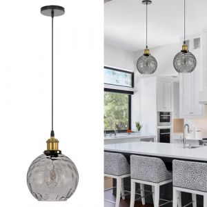 HJXDtech Lampe Suspendue Vintage Industriel avec Globe en Verre Artistique de 20cm, Finition Bronze Antique E27,Suspension Luminaire R&eacute;tro Loft pour Salle &agrave; Manger, Chambre et Salon (Gris) (HJXDtech, neuf)