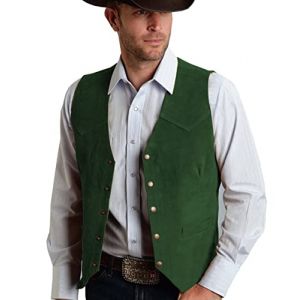 Tuikayoo Gilet de costume en daim pour homme - Gilet de cowboy western - Coupe normale, vert foncé, XXL (HSLS, neuf)