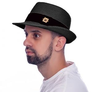 HEYANN Chapeau de Paille récolte Homme Fedora Chapeau de Paille Panama pour Homme et Femme en Trilby Fedora Chapeau Panama avec Ruban en Tissu Roll Up Chapeau d'été (Noir,XL) (Heyann Direct, neuf)