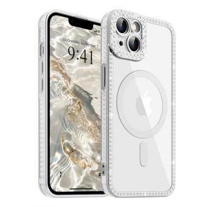 ROSEHUI Coque Magn&eacute;tique pour iPhone 13 Transparente &agrave; Paillettes Diamant Bling Compatible avec Le Chargement sans Fil Housse Etui de Protection Antichoc Mince pour iPhone 13 Argent (ROSEHUI FR, neuf)