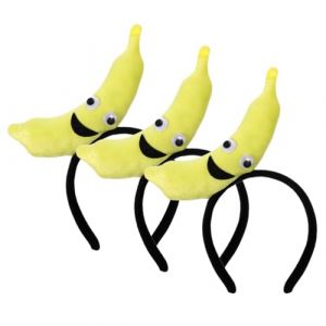 WEKADRIN Lot de 3 Bandeaux Banane Fruit&eacute;s en Peluche Jaune Vif Accessoire de D&eacute;guisement Tropical pour F&ecirc;te Hawa&iuml;enne Cosplay et Costume Amusant Serrage-T&ecirc;te L&eacute;ger et R&eacute;utilisable (CIUUNIG, neuf)