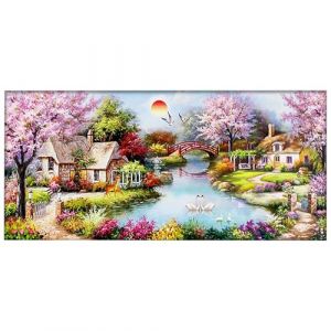 Kit de Peinture Diamant 5D &agrave; Faire Soi-m&ecirc;me Paysage Soleil Mosa&iuml;que &agrave; Broder Peinture Murale Fournitures de Loisirs Cr&eacute;atifs Kit de Point de Croix D&eacute;coration Murale Pour Adultes et Enfants 100x50cm (BEIMIN, neuf)
