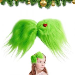 Nœuds à cheveux verts | Pince à nœud en fourrure verte en forme de cœur rouge | Accessoires pour cheveux de Noël, décorations d'arbre, accessoires de déguisement pour femmes et filles (queen'style, neuf)