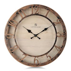 Lafocuse 30cm Horloge Murale Chiffres 3D Vintage, Silencieuse Pendule Murale Rustique Retro, Marron Shabby Chic Déco sans Tictac pour la Maison Salon Cuisine Chambre Bureau (QuareBest, neuf)