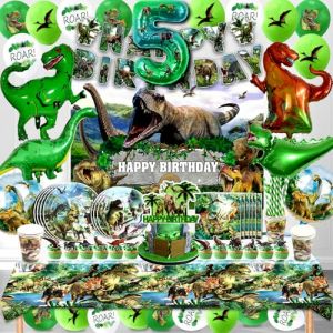 Decoration Anniversaire Dinosaure 5 Ans,Dinosaur Anniversaire Ballon Hélium 146 Pcs,Jungle Dinosaurs Vaisselle Kit,Déco Dinosaure Fête,Anniversaire Dinosaure Set 5 Ans Garçons Filles (CUIDSS-EU, neuf)