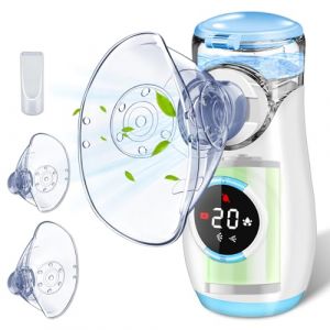 BIAOQINBO Nebulisateur pour Adultes et Enfants,Nebulisateur Portable Silencieux avec Ecran Digital,N&eacute;buliseur Rechargeable Inhalateur Aerosol Medical Electrique avec 2 Masques et Embout Buccal (TRADE Kft, neuf)