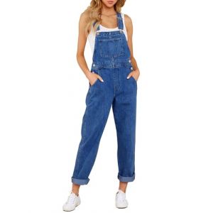 Roskiky - Salopette décontractée en denim extensible pour femme - Salopette en jean avec poches, L (RoskikyEU, neuf)