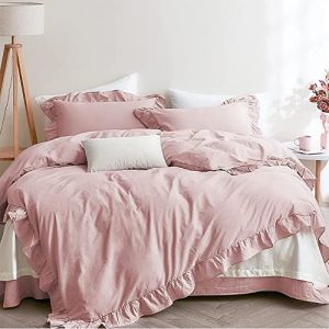 Sedefen Feuille de Lotus Housse de Couette 240x260cm + 2 taies d'oreiller 65x65cm Ado Fille Adulte Rose Volants Romantique Parure de Lit 2 Personnes Avez Fermeture Éclair (ArvinBoutiques, neuf)