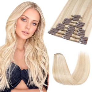 Rich Choices Extension de Cheveux à Clips 30cm Extension Cheveux Naturel Blond 8Pcs Extension Cheveux Humain Lisse Soyeux Droit Invisible Clip in Extension (55g, #18/613 Blond Cendré et Blond Clair) (Elailite Direct, neuf)