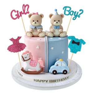 8 pièces Décoration Gâteau Révélation Fille ou Garçon,Topper Baby Shower avec Ours,Robe,Voiture,Cheval à Bascule, Décoration Cupcake Bleu Rose pour Gender Reveal,Baptême,Fête Prénatale,Anniversaire (HYHL, neuf)