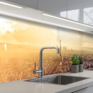 KitchenYeah© Crédence Adhésive Cuisine 60x400 cm Résistant À La Chaleur Plaque Adhesif Fond De Hotte Interieur Cuisson Sur Mesure Paris - Skyline - Coucher Soleil - Villes (KitchenYeah, neuf)