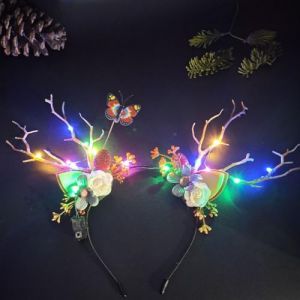 Clataly Serre-t&ecirc;te lumineux &agrave; LED en bois de renne lumineux - Accessoires pour cheveux - Diad&egrave;me lumineux pour f&ecirc;te de No&euml;l - Couvre-chef &agrave; plumes pour femme (couleur lumi&egrave;re B) (clataly, neuf)