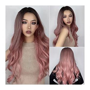 Perruques Cheveux Humains Ombre rose perruques synthétiques perruques ombre perruques vagues naturelles WIG Perruques de cheveux de 24 pouces Perruques de cheveux naturels résistants à la chaleur doux (duduwuww, neuf)