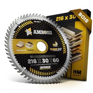 AMBOSS lame scie circulaire 216x30mm (bois) - lame de scie 216 avec 60 dents - lame scie circulaire Ø 216mm - compatible Festool: KS 60. SYM 70 Scheppach: HM216. HM90SL Einhell: TC-SM 216. Bosch (Sawblade King, neuf)