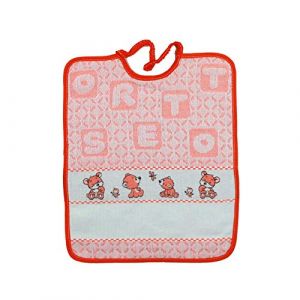 Bavoir pour crèche à broder avec ours en éponge – pour crèche et maternelle avec bande en étamine pour broder le nom – 100 % coton fabriqué en Italie (orange) (ALMATEX SRL, neuf)