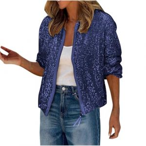 Veste Paillettes Femme Ete Legere Vestes Sequins Bomber &agrave; Paillettes Fermeture &eacute;clair Blouson Vestes Paillette Sparkly Veste Brillante Scintillante Paillette Cardigan Haut Tops Bolero Chic et Elegant (⭐⭐⭐⭐⭐AEGJEGVD⭐⭐⭐⭐⭐, neuf)