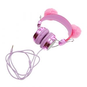 Homoyoyo Casque -auriculaire Chat Micro pour Garçon Et Filles Style Mignon Strass Brillant Et Boule De Fourrure Rose pour Usage Quotidien Et Jeux (S Wisdom HF, neuf)