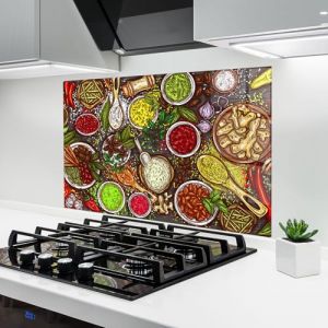 ARTHUB&reg; Cr&eacute;dence de Cuisine en Verre 60x80 cm, Spices Table | Protection Contre Les &eacute;claboussures, Rev&ecirc;tement Mural en Carreaux, Plaque en Verre, Verre tremp&eacute;, Aliments, &Eacute;pices (ARTHUB - wall decor, neuf)
