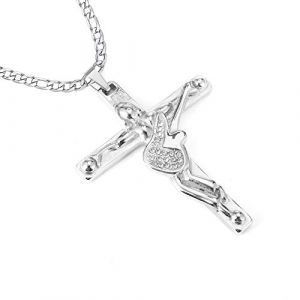 AFSTALR Croix de Johnny Hallyday Pendentif en Acier Inoxydable Argent Johnny Guitare Rocker Collier Femme Homme (AFSTALR, neuf)