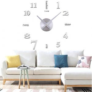 Yolistar Modern DIY Grande Horloge Murale, 3D Miroir Autocollant Metal Silencieuse Pendule Murale, Pendule Murale Moderne Métallique Horloge Décorations de Bureau Domicile - Argent (BooAnn, neuf)