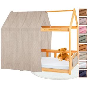 Lovely Hippo Toile de Lit Cabane 100% Coton - Ciel de Lit Cabane pour Lit Montessori 80x160, 90x200 cm - Tissu Oeko-Tex Gots (Beige Feuillage, 120 x 370 cm + Pochette de Rangement) (VRC Products France, neuf)