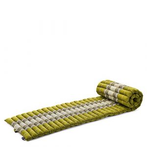 Leewadee Matelas De Sol Pliable, Futon Japonais Enroulable, Lit D'Appoint, Chauffeuse, Tapis De Yoga Ou M&eacute;ditation en Kapok, 190 x 50 cm, Vert (Leewadee, neuf)