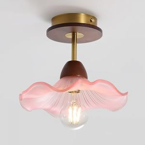 DLGLOLIN Lampe de Plafond en Verre, Vintage Cr&eacute;ativit&eacute; Fleur Plafonnier, E27 Rose &Eacute;clairage de Plafond, Bois Lustre Suspension Pour Salon Salle &agrave; Manger Chambre (DLGLOLIN, neuf)