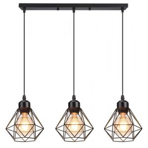 PETITES ECREVISSES 3 Lampes Lustre Suspension Industrielle Luminaire Suspension E27 Vintage M&eacute;tal Forme Diamant Lampes de Plafond Abat-Jour &Oslash;160mm Plafonnier pour S&eacute;jour Chambre Cuicine (DOO2U, neuf)