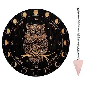 AHANDMAKER Ensemble de Planches à Pendule, Tableau de Divination de Radiesthésie Tableau de Message Métaphysique avec Collier de Pendule en Cristal pour Fournitures D'Autel de Sorcellerie, Chouette (AHANDMAKER EU, neuf)