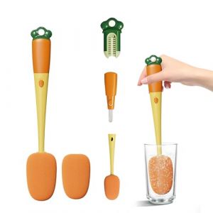 AUSYIWI Goupillon Biberon,Brosse de Nettoyage,Ecouvillon Bouteille,Brosse Biberon Bébé,Brosse à Vaisselle Tres Long Manche,avec 2 Embouts Eponge de Remplacement,pour Laver Bocaux en Verre,Becs (diancaodengmaoyi, neuf)