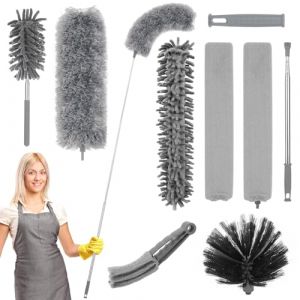 9 Pièces plumeau télescopique, Tete de Loup Longueur Maximale 240cm, Poussiere Plumeau Lavable Microfibre, Plumeau Poussiere Telescopique pour Plafonds, Toile D'Araignée, Ventilateur de Plafond (MIMIGINODE, neuf)