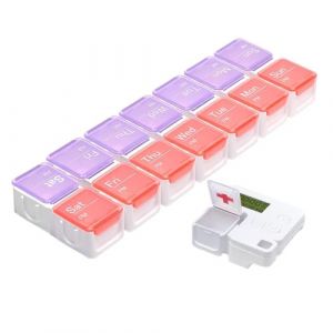 Rappel de bo&icirc;te &agrave; pilules,Pilulier de voyage hebdomadaire &agrave; 14 compartiments amovibles avec alarme, Porte-pilule d'emballage scell&eacute; pour personnes &acirc;g&eacute;es, adultes et &euml;nfants pour l'&eacute;cole &agrave; domicile (gawegtc, neuf)