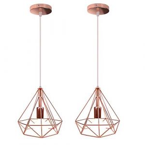 STOEX Lustre Suspension Cage en Fer forme Diamant 25CM, Lampe Suspendue Vintage E27 Eclairage pour Décor Salon Restaurant Chambre (2x Or rose) (STOEX, neuf)