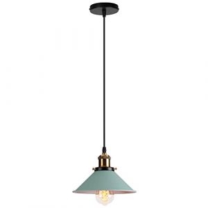 WOTTES Suspension Luminaire Industriel Long Lustre Abat-jour Ø 22cm Suspensions Éclairage Lampe Suspendue Moderne E27 Lumières Lustres Vintage Métal pour Salon Cuisine Chambre (1Pcs Vert) (Hongho, neuf)