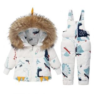 Acuryx Combinaison de Neige Bébé 2pcs Ensemble Hiver Enfant avec Col en Fourrure Amovible Manteau Chaud et Pantalon Imperméable Coupe-Vent Tenue de Neige pour Fille Garçon Blanc 3-4 Ans (Acuryx, neuf)