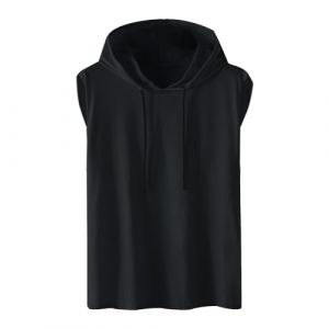 T-shirts &agrave; capuche pour homme - T-shirt d'&eacute;t&eacute; &agrave; manches courtes - Sweat &agrave; capuche sans manches - Sweat &agrave; capuche de loisirs - Couleur unie - Sweat &agrave; capuche surdimensionn&eacute; pour homme - Haut en coton, (zhenyuanyues, neuf)