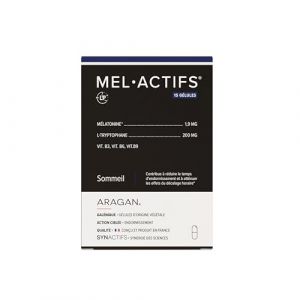 Melactifs - Complement Alimentaire Sommeil - Melatonine, L-tryptophane, Vitamines B3, B6 et B9 - Aragan - 15 G&eacute;lules (ARAGAN&reg;, neuf)