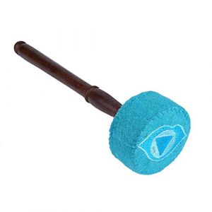 Bâton de maillet, tambour fait main en bois dur tambour feutre de laine tambour bâton de percussion maillet pour bouddhisme tibétain bol chantant 28x7cm/11.0x2.7in(Bleu) (Magwen-Z, neuf)