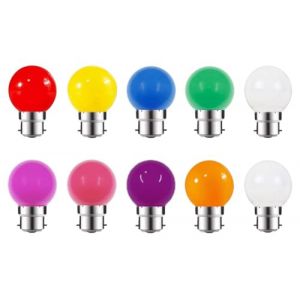 ZFQ Lot de 10 Ampoule LED Couleur B22 2W équivalente 20W AC 220V-240V B22 Baïonnette Ampoules Guirlande LED Ampoules Multicolore pour Maison Bar Fête Décoration d'ambiance (1 par couleur) (ZFQ, neuf)