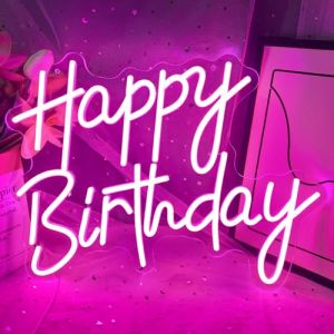 Panneau lumineux néon LED pour décoration murale, décoration artistique à intensité variable, panneau lumineux néon pour toutes les décorations de fête d'anniversaire, 40 x 33 cm (Happy Birthday-rose) (WYFFD, neuf)