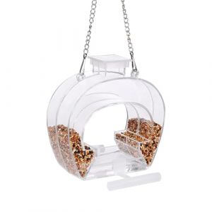 JIEBWCHA Mangeoire pour Fen&ecirc;tre | Plateau Transparent &Agrave; Double Niveau avec Perchoir Et Bol d'eau - Mangeoire D'Observation pour Oiseaux,pour Pinsons Calopsitte Merles Bleus Perruche Balcon Int&eacute;rieur (nichun, neuf)